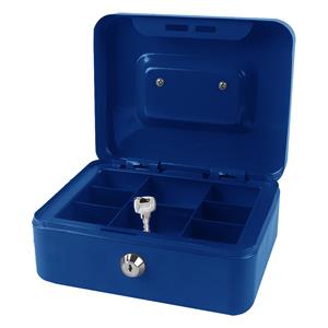 DID Geldkistje/kluisje met slot - blauw - 20 cm - metaal - incl 2 sleutels -