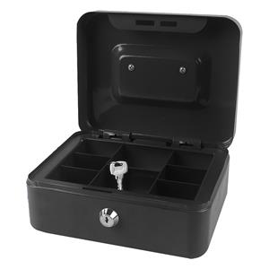 DID Geldkistje/kluisje met slot - zwart - 20 cm - metaal - incl 2 sleutels -