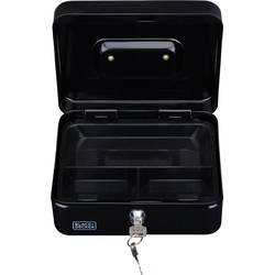 Black & Decker Geldkistje/kluisje met 2 sleutels - zwart - staal - muntbakje - 20 x 16 x 9 cm - inbraakbeveiliging -