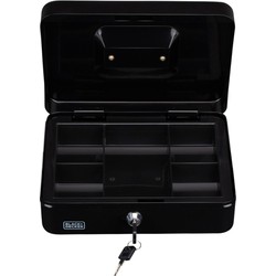 Black & Decker Geldkistje/kluisje met 2 sleutels - zwart - staal - muntbakje - 25 x 18 x 9 cm -