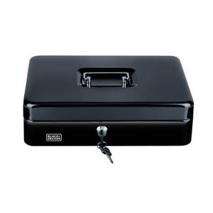 Black & Decker Geldkistje/kluisje met 2 sleutels - zwart - staal - muntbakje - 30 x 24 x 9 cm - inbraakbeveiliging -