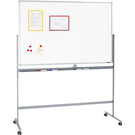 Schäfer Shop Select Verrijdbaar whiteboard - aan 2 zijden te gebruiken - wit gelakt - draaibaar bord - B 1000 x H 1500 mm