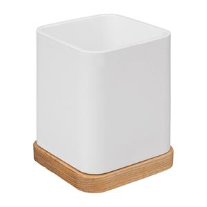 5five Pennenbakje/bureau organizer - wit - 10 x 8 cm - bamboe - vierkant - kantoor/hobby opbergen -
