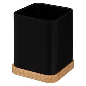 5five Pennenbakje/bureau organizer - zwart - 10 x 8 cm - bamboe - vierkant - kantoor/hobby opbergen -