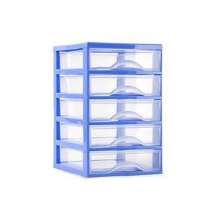 PlasticForte Ladeblokje/bureau organizer 5x lades - blauw/transparant - L18 x B21 x H28 cm - plastic -