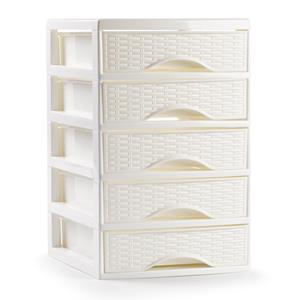 PlasticForte Ladeblokje/bureau organizer met 5x lades - ivoor wit - L18 x B21 x H28 cm - plastic -