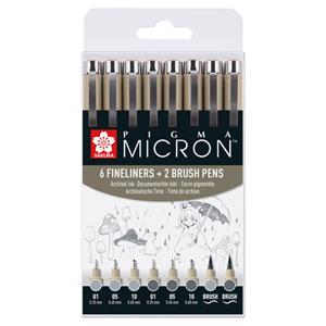Bruynzeel Sakura Pigma Micron set - 8 stuks - licht koelgrijs&koelgrijs