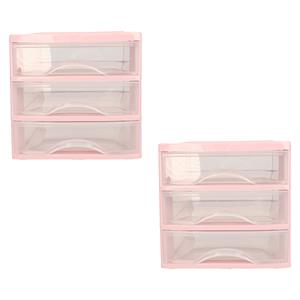 PlasticForte Ladeblokje/bureau organizer - 2x stuks - 3 lades - roze/transparant - L18 x B21 x H17 cm - plastic -