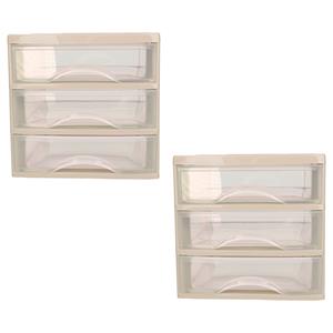 PlasticForte Ladeblokje/bureau organizer - 2x stuks - 3 lades - taupe/transparant - L18 x B21 x H17 cm - plastic -