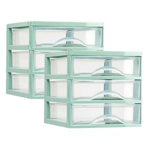 PlasticForte Ladeblokje/bureau organizer 2x lades - mintgroen/transparant - L18 x B21 x H17 cm - plastic -