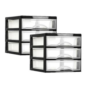 PlasticForte Ladeblokje/bureau organizer 2x lades - zwart/transparant - L18 x B21 x H17 cm - plastic -