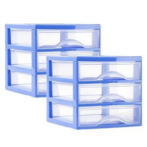 PlasticForte Ladeblokje - 2x Stuks - 3 lades - blauw - L18 x B21 x H17 cm -