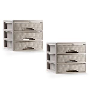PlasticForte Ladeblokje/bureau organizer - 2x - 3 lades - beige - L18 x B23 x H17 cm - plastic -