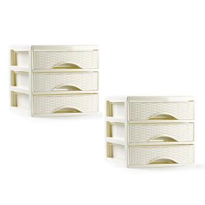 PlasticForte Ladeblokje/bureau organizer - 2x - 3 lades - creme wit - L18 x B23 x H17 cm - plastic -