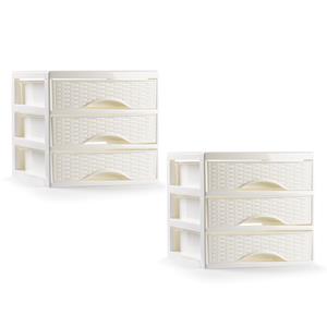 PlasticForte Ladeblokje/bureau organizer - 2x - 3 lades - ivoor wit - L18 x B23 x H17 cm - plastic -