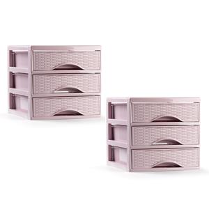 PlasticForte Ladeblokje/bureau organizer - 2x - 3 lades - roze - L18 x B23 x H17 cm - plastic -