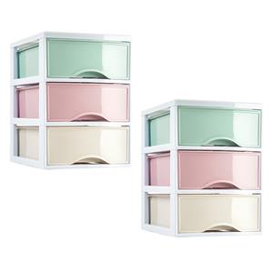 PlasticForte Ladeblokje/bureau organizer - 2x stuks - 3 lades - multi kleuren - L18 x B25 x H25 cm - plastic -