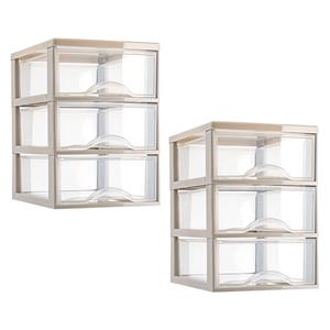 PlasticForte Ladeblokje/bureau organizer - 2x stuks - 3 lades - transparant/beige - L18 x B25 x H25 cm - plastic -
