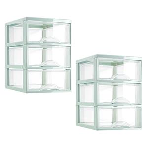 PlasticForte Ladeblokje/bureau organizer - 2x stuks - 3 lades - transparant/mintgroen - L18 x B25 x H25 cm - plas -