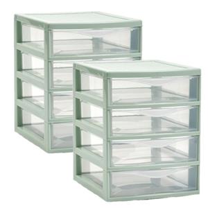 PlasticForte Ladeblokje/bureau organizer 2x lades - mintgroen/transparant - L18 x B21 x H23 cm - plastic -