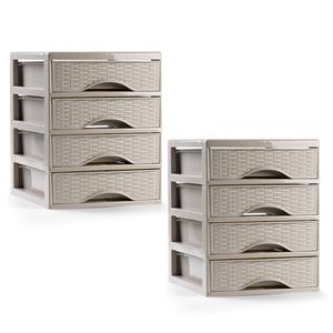 PlasticForte Ladeblokje/bureau organizer - 2x - 4 lades - beige - L18 x B21 x H23 cm - plastic -