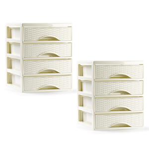 PlasticForte Ladeblokje/bureau organizer - 2x - 4 lades - creme wit - L18 x B21 x H23 cm - plastic -