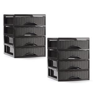 PlasticForte Ladeblokje/bureau organizer - 2x - 4 lades - donkerbruin - L18 x B21 x H23 cm - plastic -