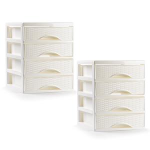 PlasticForte Ladeblokje/bureau organizer - 2x - 4 lades - ivoor wit - L18 x B21 x H23 cm - plastic -