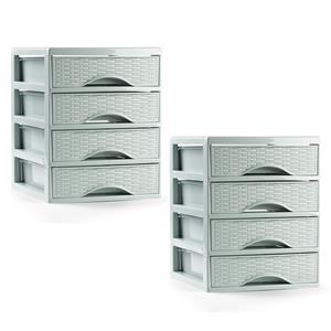 PlasticForte Ladeblokje/bureau organizer - 2x - 4 lades - mintgroen - L18 x B21 x H23 cm - plastic -