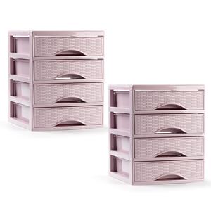 PlasticForte Ladeblokje/bureau organizer - 2x - 4 lades - roze - L18 x B21 x H23 cm - plastic -