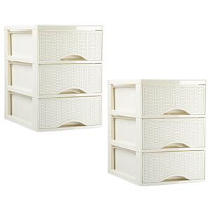 PlasticForte Ladeblokje/bureau organizer - 2x stuks - 3 lades - creme wit - L18 x B25 x H25 cm - plastic -