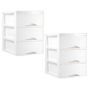 PlasticForte Ladeblokje/bureau organizer - 2x stuks - 3 lades - ivoor wit - L18 x B25 x H33 cm - plastic -