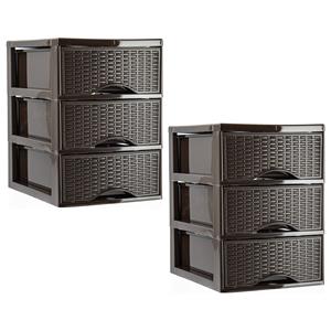 PlasticForte Ladeblokje/bureau organizer - 2x stuks - 3 lades - zwart - L18 x B25 x H33 cm - plastic -