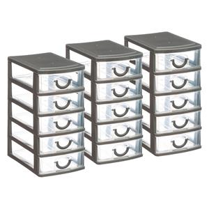 5five Ladeblokje/bureau organizer 3x lades - grijs/transparant - L12 x B15 x H25 cm - kunststof -