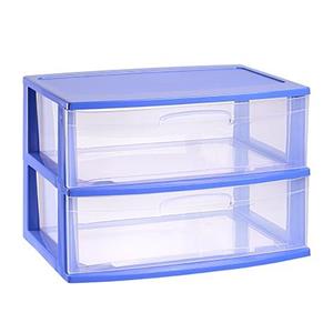 PlasticForte Ladeblokje/spullen storage organizer 2x lades - blauw/transparant - L56 x B40 x H41 cm - plastic -