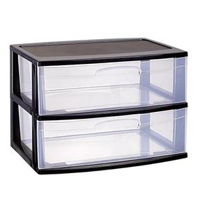PlasticForte Ladeblokje/spullen storage organizer 2x lades - zwart/transparant - L56 x B40 x H41 cm - plastic -
