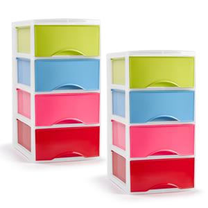 PlasticForte Ladeblokje - 2x - 4 lades - gekleurd - L18 x B25 x H33 cm -