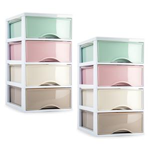 PlasticForte Ladeblokje/bureau organizer - 2x stuks - 4 lades - multi kleur - L18 x B25 x H33 cm - plastic -