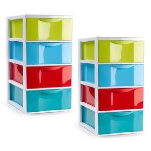 PlasticForte Ladeblokje/bureau organizer - 2x stuks - 4 lades - multi kleuren - L18 x B25 x H33 cm - plastic -