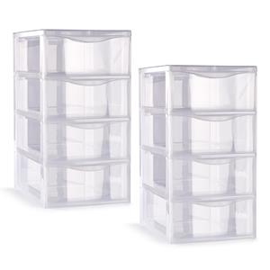 PlasticForte Ladeblokje/bureau organizer - 2x stuks - 4 lades - transparant - L18 x B25 x H33 cm - plastic -