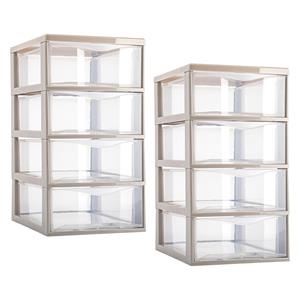 PlasticForte Ladeblokje/bureau organizer - 2x stuks - 4 lades - transparant/beige - L18 x B25 x H33 cm - plastic -