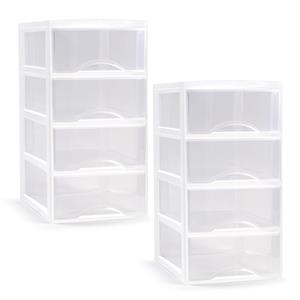 PlasticForte Ladeblokje/bureau organizer - 2x stuks - 4 lades - transparant/wit - L18 x B25 x H33 cm - plastic -