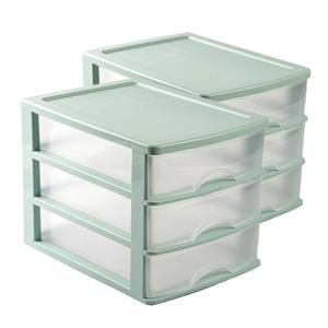 PlasticForte Voordeelset van 2x stuks kleine organiser ladeblokje 3x lades van kunststof 35 x 27 x 26 cm groen -