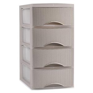 PlasticForte Ladeblok - 4 lades - kunststof - beige - rotan - bureau - 26 x x 49 cm -