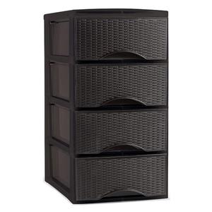PlasticForte Ladeblok - 4 lades - kunststof - bruin - rotan - bureau - 26 x x 49 cm -