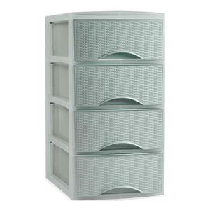 PlasticForte Ladeblok - 4 lades - kunststof - groen - rotan - bureau - 26 x x 49 cm -