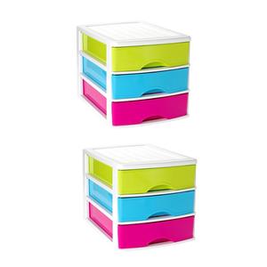 PlasticForte 2x stuks ladeblok/bureau organizer met 3 lades multi-color/wit 35,5 x B 27 x H 26 cm -