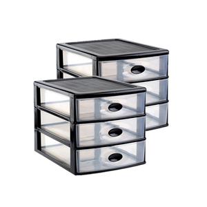 PlasticForte 2x stuks ladeblok/bureau organizer met 3x lades zwart/transparant L35,5 x B27 x H27 cm -
