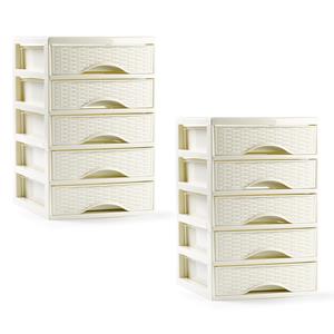 PlasticForte Ladeblokje/bureau organizer - 2x - 5 lades - creme wit - L18 x B21 x H28 cm - plastic -