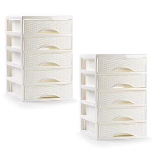 PlasticForte Ladeblokje/bureau organizer - 2x - 5 lades - ivoor wit - L18 x B21 x H28 cm - plastic -